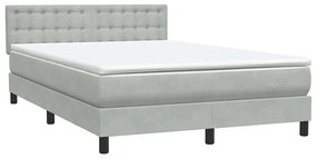 Κρεβάτι Boxspring με Στρώμα Ανοιχτό Γκρι 160x210 εκ. Βελούδινο - Γκρι