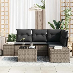 vidaXL Σετ Καναπέ Κήπου 5 Τεμαχίων με Μαξιλάρια Γκρι Πολυ Ράττον