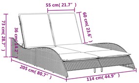 Ξαπλώστρα Μαύρη 114x205x73 εκ. από Συνθετικό Ρατάν με Μαξιλάρι - Μαύρο