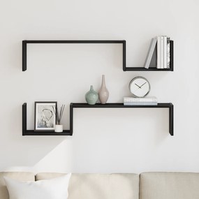 vidaXL Επιτοίχια Ράφα 2 τεμ Μαύρη Οξιά 100x15x70 εκ Επεξεργασμένο Ξύλο
