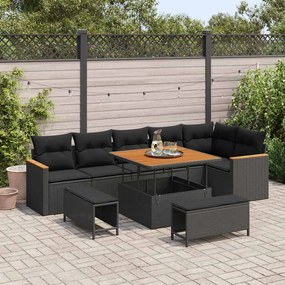 vidaXL Σετ Καναπέ Κήπου με μαξιλάρι 9 pcs Μαύρο Πολυ ράταν