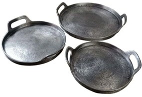 Διακοσμητικοί Δίσκοι Batu (Σετ 3Τμχ) 022186 Φ35x5/29x5/26x5cm Antique Silver Αλουμίνιο