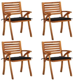 Καρέκλες Κήπου 4 τεμ. από Μασίφ Ξύλο Ακακίας με Μαξιλάρια - Μαύρο