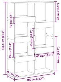 Βιβλιοθήκη/Διαχωριστικό Χώρου Λευκό 100x33x155,5 εκ. Επεξ. Ξύλο - Λευκό