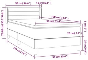 Κρεβάτι Boxspring με Στρώμα Σκούρο Γκρι 90x190 εκ. Υφασμάτινο - Γκρι