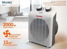 BRUNO 2 σε 1 αερόθερμο δωματίου BRN-0211, 2000W, με ανεμιστήρα, λευκό