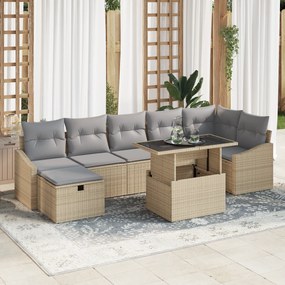 vidaXL Σετ Καναπέ Κήπου 8 Τεμαχίων με Μαξιλάρια Μπεζ Πολυ Ρατάν
