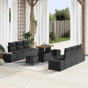vidaXL Σετ Καναπέ Κήπου με μαξιλάρι 9 pcs Μαύρο Πολυ ράταν