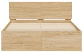vidaXL Πλαίσιο Κρεβατιού με Κεφαλάρι/LED Sonoma Δρυς 140 x 190 εκ.