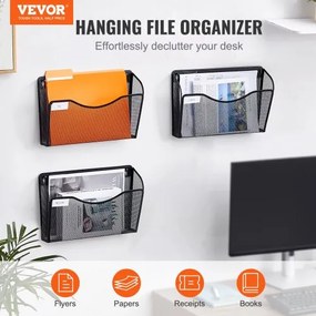VEVOR File Wall Rack Mesh Wall File Holder 3-Piece 1 Pocket for Office &amp; School