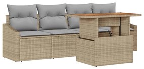 vidaXL Σετ Καναπέ Κήπου με μαξιλάρι 5 pcs Μπεζ Πολυ ράταν