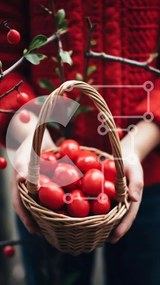 Σετ των 2 Intra Συλλεκτικό Ξύλινο Παζλ Plywood  4mm - Άτομο που κρατά ανοιχτό καλάθι με κόκκινα μούρα Σε Ξύλινο Κουτί - Διαστάσεις: 10x10 cm – 25 κομμάτια