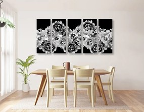 Εικόνα 5 τμημάτων όμορφο λουλουδάτο μοτίβο σε ασπρόμαυρο - 100x50