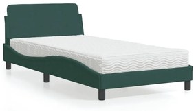 vidaXL Κρεβάτι με Στρώμα Σκούρο Πράσινο 100x200εκ. Βελούδινο