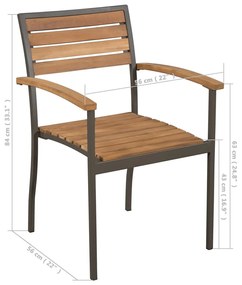 Καρέκλες Κήπου Στοιβαζόμενες 2 τεμ. Μασίφ Ξύλο Ακακίας / Ατσάλι - Καφέ