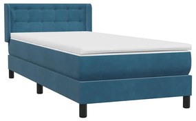 Box Spring κρεβάτι με στρώμα σκούρο μπλε 90x210 εκ. Βελούδινο - Μπλε