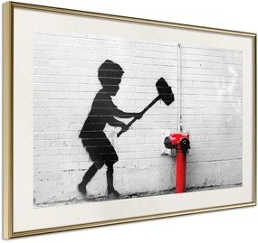 Αφίσα - Banksy: Hammer Boy - 90x60 - Χρυσό - Με πασπαρτού