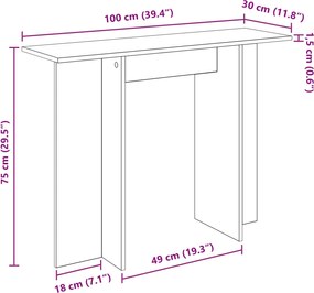 vidaXL Τραπέζι κονσόλας Καπνιστή Δρυς 100 x 30 x 75 εκ