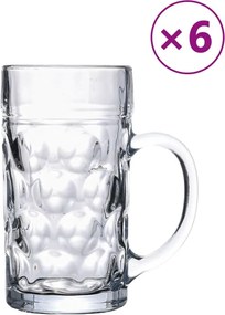 vidaXL Κούπα Μπίρας με Λαβή Γυάλινη 6 Τεμ. 1000 ml