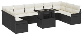 vidaXL 11 κομμάτια σετ καναπέ κήπου με μαξιλάρια Μαύρο Συνθετικό Ρατάν