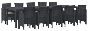vidaXL Σέτ φαγητού για κήπο με μαξιλάρι 11 pcs Ανθρακί Πολυ ράταν