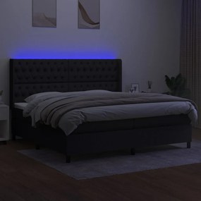 Κρεβάτι Boxspring με Στρώμα &amp; LED Μαύρο 200x200 εκ. Υφασμάτινο - Μαύρο