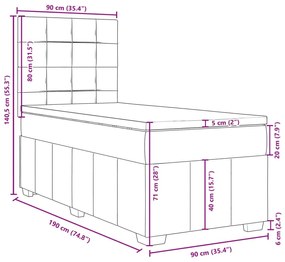 Κρεβάτι Boxspring με Στρώμα Μαύρο 90x190 εκ.Υφασμάτινο - Μαύρο