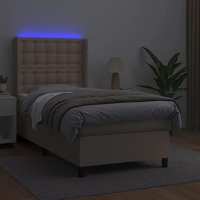 vidaXL Κρεβάτι Boxspring Στρώμα&LED Καπουτσίνο 90x200 εκ. Συνθ. Δέρμα