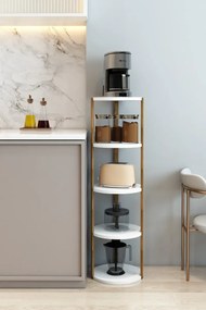 Πολυλειτουργικό στρογγυλό ράφι από ξύλο με 5 επίπεδα Λευκό 110x31x1 cm