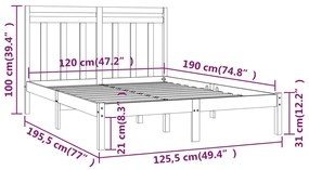 vidaXL Πλαίσιο Κρεβατιού 120 x 190 εκ. από Μασίφ Ξύλο Small Double