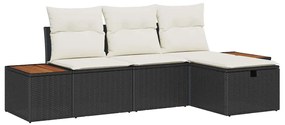 vidaXL Σετ Καναπέ Κήπου με μαξιλάρι 4 pcs Μαύρο Πολυ ράταν