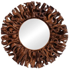 Adrez Inart mirror wood in natural shade Φ70x8cm 70x70x8 εκ.