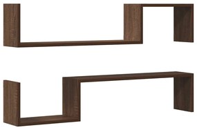 vidaXL Ράφια Τοίχου 2 τεμ. Καφέ Δρυς 100x15x20 εκ. Επεξεργασμένο Ξύλο