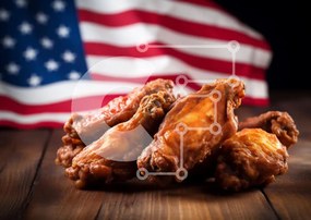 Intra Συλλεκτικό Ξύλινο Παζλ Plywood  4mm - American Chicken Wings στις 4 Ιουλίου με αμερικανική σημαία Σε Ξύλινο Κουτί - Διαστάσεις: 10x10 cm – 25 κομμάτια