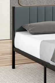 Stewehome Διπλή Μεταλλική Κλίνη Ανθρακί με Υφασμάτινη Επένδυση 150x200 cm