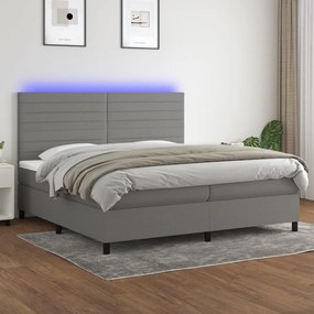 vidaXL Κρεβάτι Boxspring με Στρώμα & LED Σκ.Γκρι 200x200εκ. Υφασμάτινο