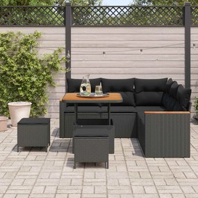 vidaXL Σετ Καναπέ Κήπου με μαξιλάρι 8 pcs Μαύρο Πολυ ράταν