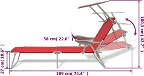 vidaXL Ξαπλώστρα Κόκκινη Ατσάλινη με Σκίαστρο