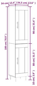 Ντουλάπι Γυαλ. Λευκό 34,5 x 34 x 180 εκ. από Επεξεργασμένο Ξύλο - Λευκό