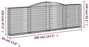 Συρματοκιβώτια Τοξωτά 20 τεμ. 400x30x120/140 εκ. Γαλβαν. Ατσάλι - Ασήμι