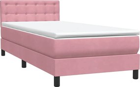 vidaXL Κρεβάτι Boxspring με Στρώμα &amp; LED Ροζ 80x220 εκ. Βελούδινο