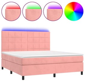 vidaXL Κρεβάτι Boxspring με Στρώμα &amp; LED Ροζ 180x200 εκ. Βελούδινο