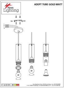 SE21-GM-5-BL3 ADEPT TUBE GOLD MATT Gold Matt Pendant+