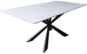 Τραπέζι Mattias pakoworld sintered stone λευκη όψη μαρμάρου με μαύρα μεταλλικά πόδια 180x90x75εκ