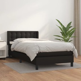 Κρεβάτι Boxspring με Στρώμα Μαύρο 90x190εκ. από Συνθετικό Δέρμα