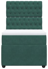 vidaXL Κρεβάτι Boxspring με Στρώμα Σκούρο Πράσινο 90x190 εκ. Βελούδινο