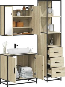 vidaXL Σετ Επίπλων Μπάνιου 3 Τεμαχίων Sonoma Δρυς Επεξεργασμένο Ξύλο