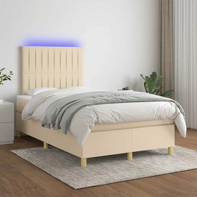 vidaXL Κρεβάτι Boxspring με Στρώμα &amp; LED Κρεμ 120x190 εκ. Υφασμάτινο