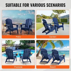 VEVOR Adirondack Chair Plastic Set of 2 All-Weather Folding Fire Pit Navy Blue