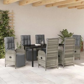 vidaXL Σέτ φαγητού για κήπο με μαξιλάρι 7 pcs Γκρι Πολυ ράταν